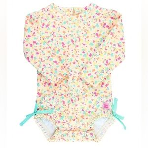 Ruffle Butts Confetti Beach One Piece Rash Guard in YellowMulti, Size 0-3 Months
